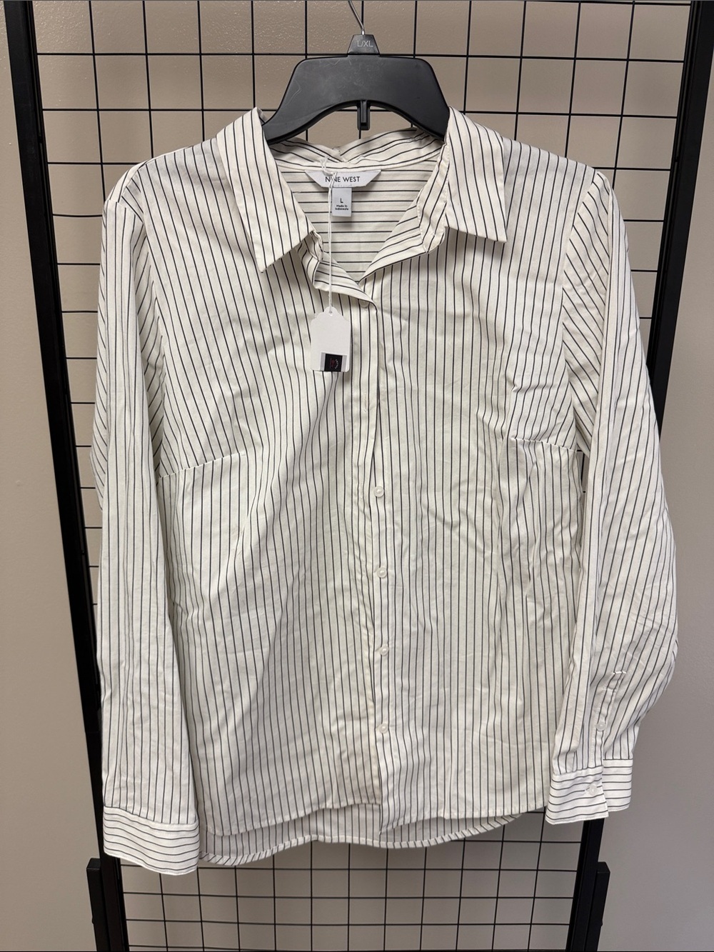 Nine West women’s White Pinstripe Button-Down Shirt